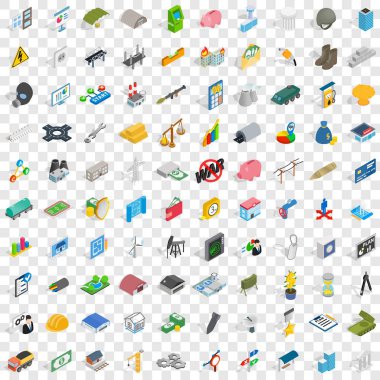 100 ekonomi Icons set, izometrik 3d stili