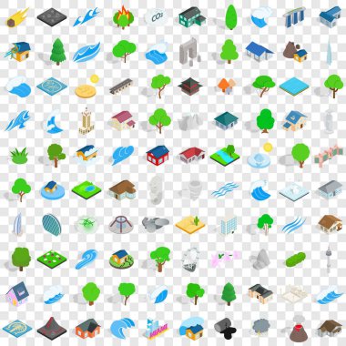 100 öğeleri Icons set, izometrik 3d stili