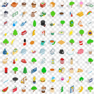 100 İngiltere Icons set, izometrik 3d tarzı