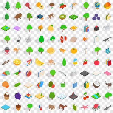 100 fauna Icons set, izometrik 3d stili