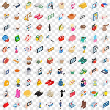 100 kadın Icons set, izometrik 3d stili