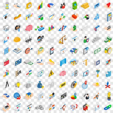 100 Finans ve bankacılık Icons set, izometrik tarzı