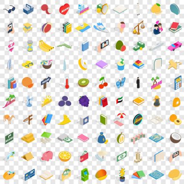 100 mutlu Icons set, izometrik 3d stili