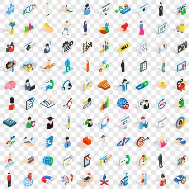 100 insan kaynakları Icons set, izometrik 3d stili