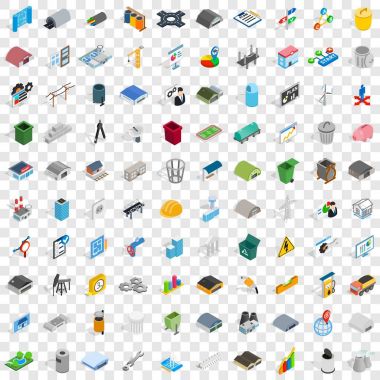 100 sanayi Icons set, izometrik 3d stili
