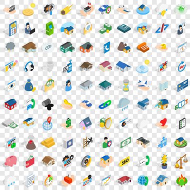 100 sigorta Icons set, izometrik 3d stili