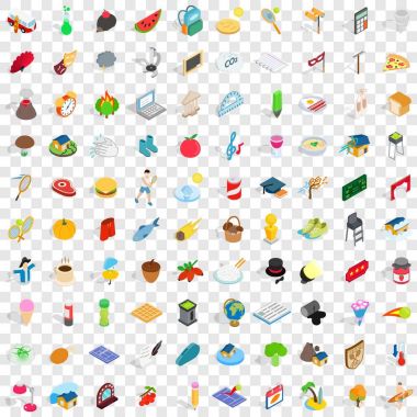 100 hayat Icons set, izometrik 3d stili