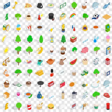 100 Londra Icons set, izometrik 3d tarzı