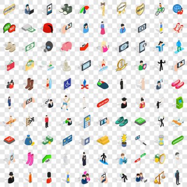 100 adam Icons set, izometrik 3d stili