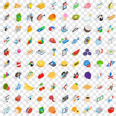 100 pazarlama Icons set, izometrik 3d tarzı