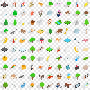 100 Milli Parkı Icons set, izometrik 3d stili
