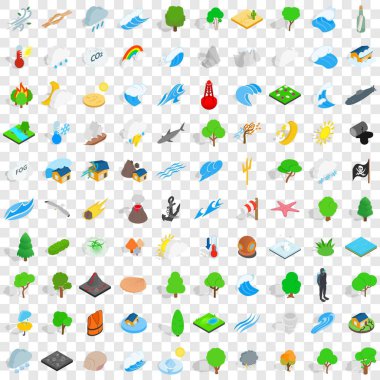 100 natural disasters icons set, isometric style clipart