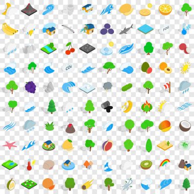 100 doğa Icons set, izometrik 3d stili