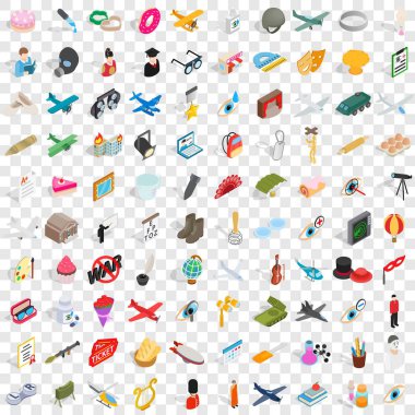 100 işgal Icons set, izometrik 3d stili