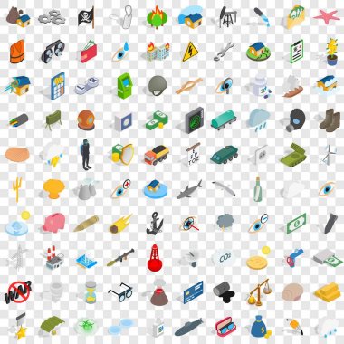 100 ağrı Icons set, izometrik 3d stili