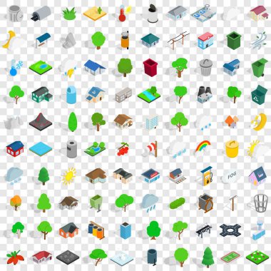 100 park alanı Icons set, izometrik 3d stili