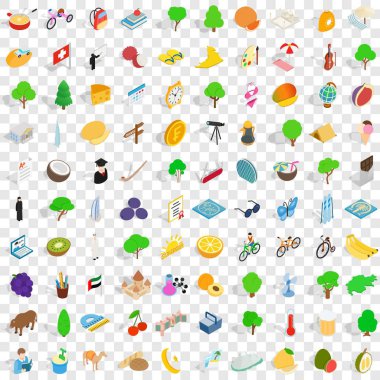 100 barış Icons set, izometrik 3d stili