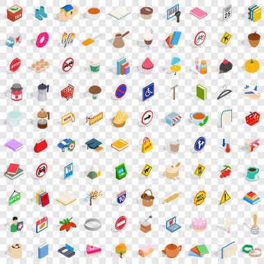 100 pratik Icons set, izometrik 3d stili