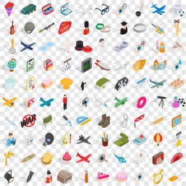 100 meslek Icons set, izometrik 3d stili