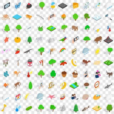 100 Icons set, izometrik 3d stili korumak