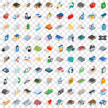 100 Emlak Icons set, izometrik 3d stili