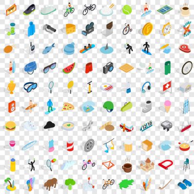 100 rekreasyon Icons set, izometrik 3d stili