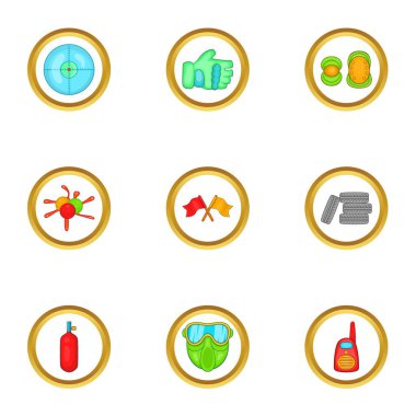 Paintball aksesuarları Icons set, karikatür tarzı