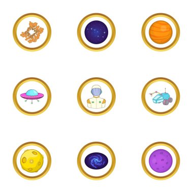 Uzay keşif Icons set, karikatür tarzı