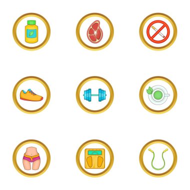 Spor salonu Icons set, karikatür tarzı