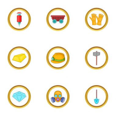 Altın madenciliği simgeler ayarla, tarzı çizgi film