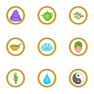Spa salonu Icons set, karikatür tarzı