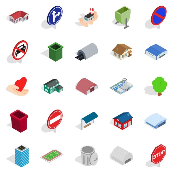 Şehir binaları Icons set, izometrik stili