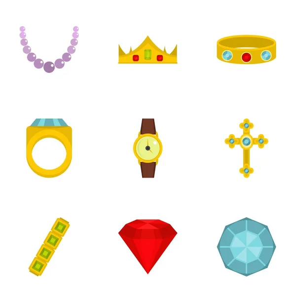 Conjunto de iconos de colección de joyas, estilo plano — Archivo Imágenes Vectoriales