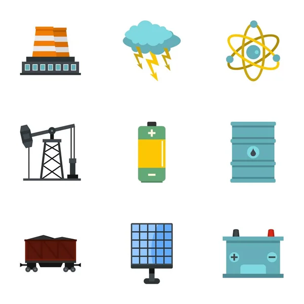 Juego de iconos de generación de energía, estilo plano — Vector de stock