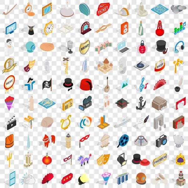 100 sanat Icons set, izometrik 3d stili — Stok Vektör