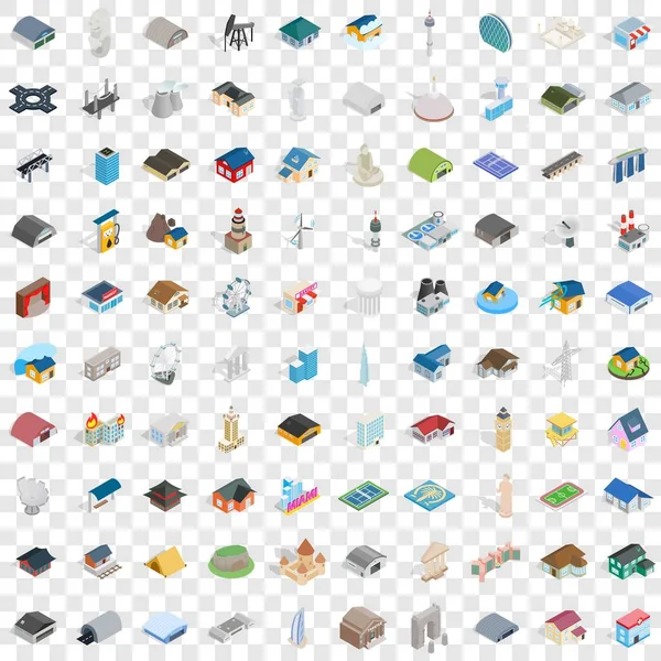 100 conjunto de iconos de montaje, estilo isométrico 3d — Archivo Imágenes Vectoriales