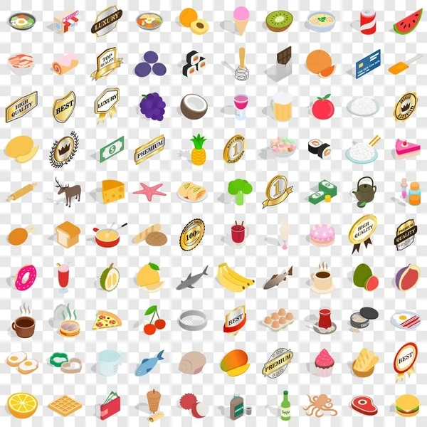100 conjunto de ícones da padaria, estilo 3D isométrico — Vetor de Stock