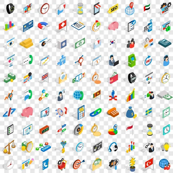 100 наборов иконок бизнес-стратегии, изометрический стиль — стоковый вектор