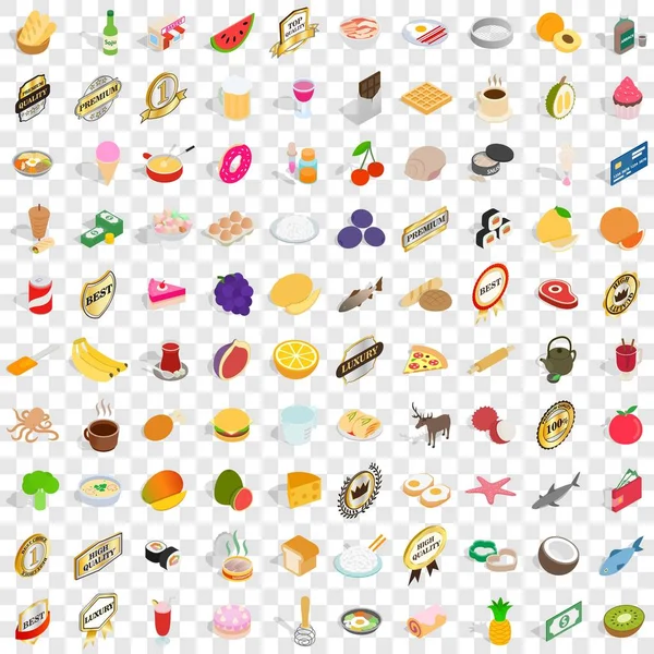 Conjunto de ícones 100 chef, estilo 3D isométrico — Vetor de Stock