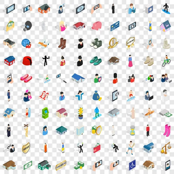 100 couple icons set, isometric 3d style — Stock Vector