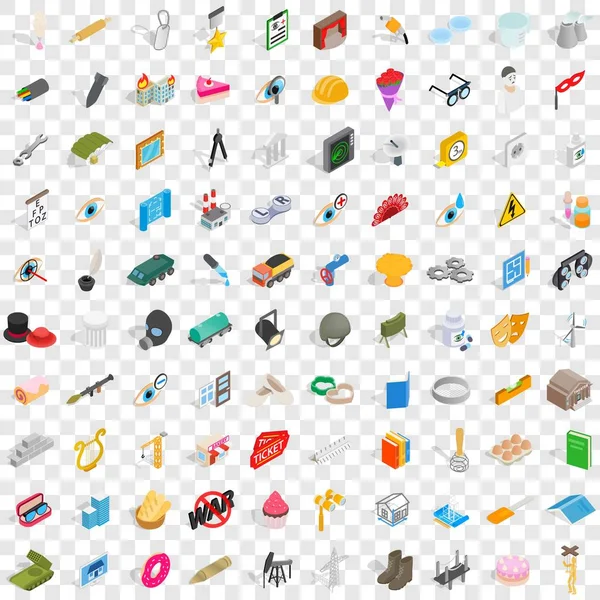 Conjunto de 100 iconos artesanales, estilo isométrico 3d — Vector de stock