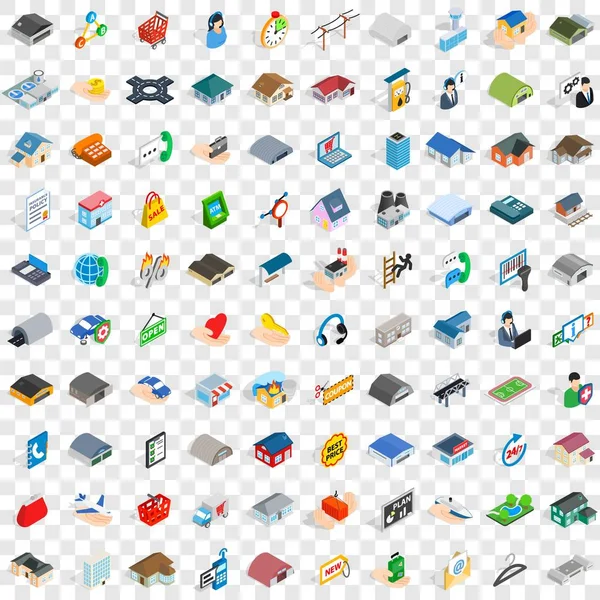 100 vklad ikony nastavit, izometrické 3d styl — Stockový vektor