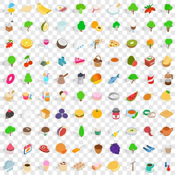 100 conjunto de iconos de granja, estilo isométrico 3d — Vector de stock