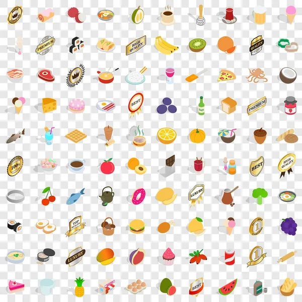 100 frukt ikoner set, isometrisk 3d-stil — Stock vektor
