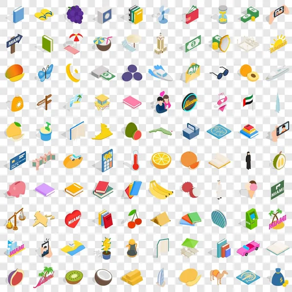 100 mutluluk Icons set, izometrik 3d stili — Stok Vektör