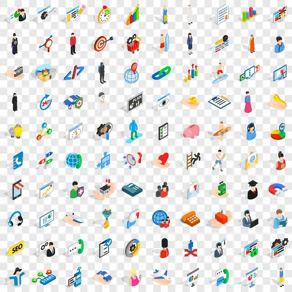 100 menschliche Icons gesetzt, isometrischer 3D-Stil — Stockvektor