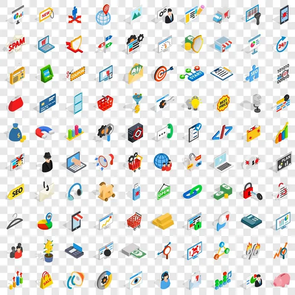 Conjunto de iconos de negocio 100, estilo 3D isométrico — Vector de stock