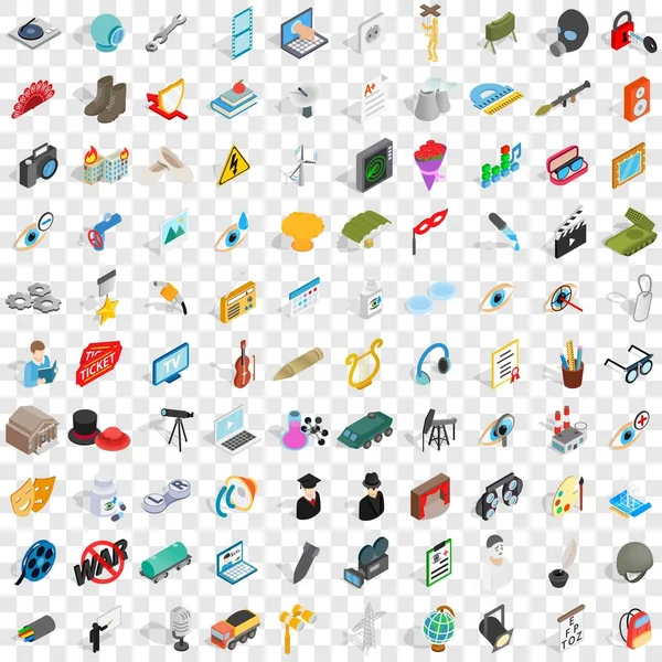 100 baan iconen set, isometrische 3D-stijl — Stockvector