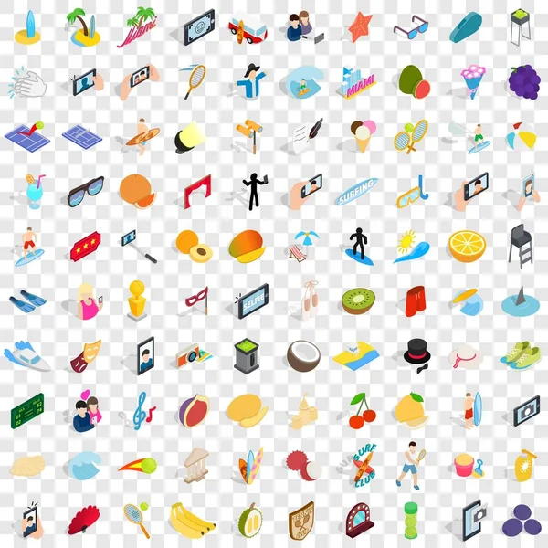 100 joy icons set, isometric 3d style — Stock Vector