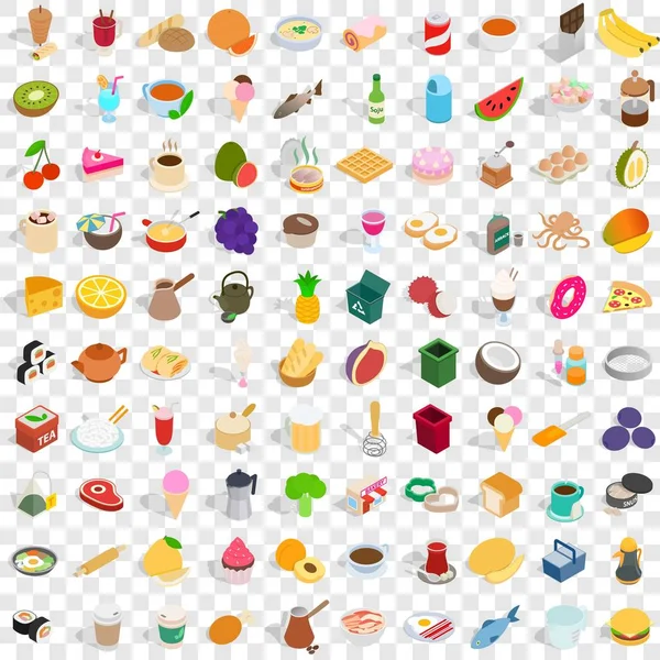 100 conjunto de ícones de cozinha, estilo 3D isométrico — Vetor de Stock